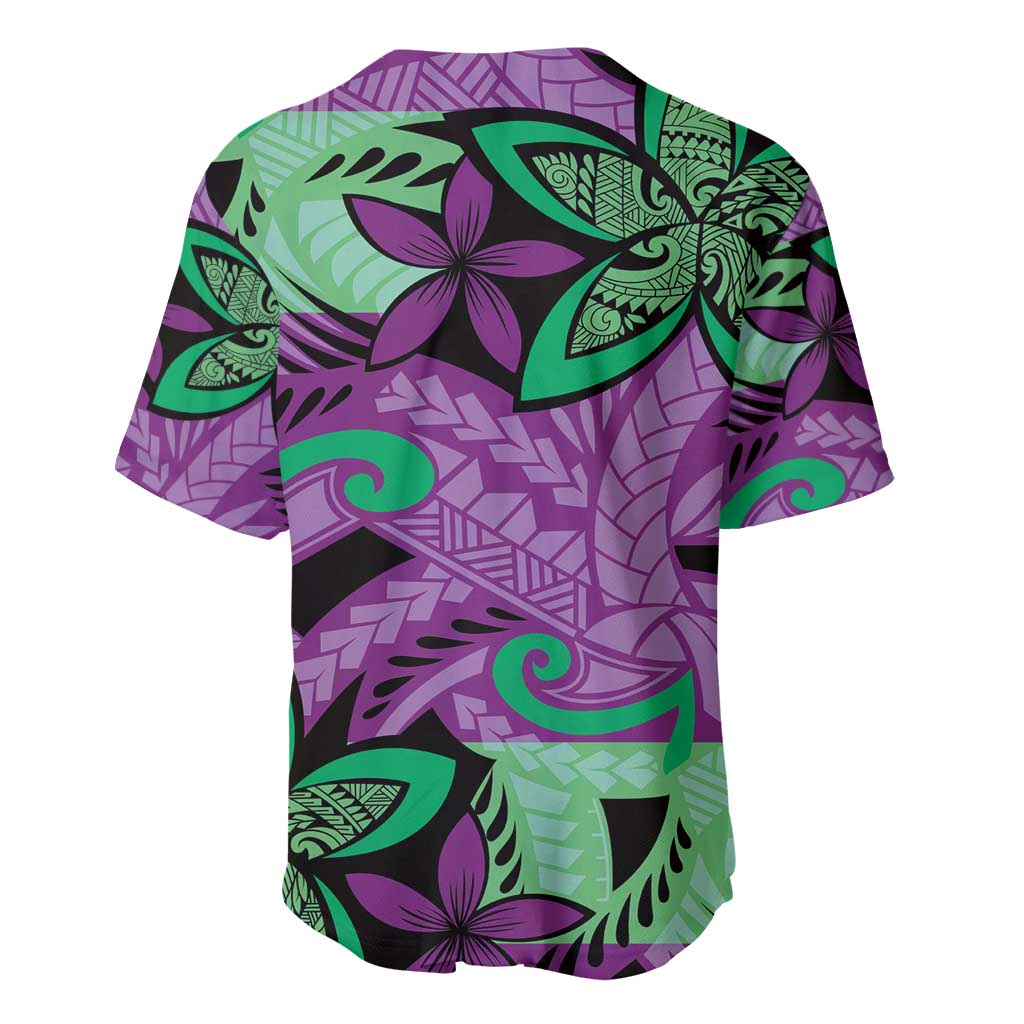 Plumeria Polynesian Pattern Baseball Jersey Unique Fantasy Purple Green