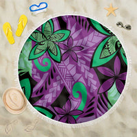 Plumeria Polynesian Pattern Beach Blanket Unique Fantasy Purple Green LT01 One Size 150cm Purple - Polynesian Pride