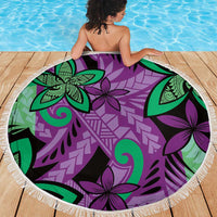 Plumeria Polynesian Pattern Beach Blanket Unique Fantasy Purple Green LT01 - Polynesian Pride