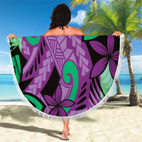 Plumeria Polynesian Pattern Beach Blanket Unique Fantasy Purple Green LT01 - Polynesian Pride