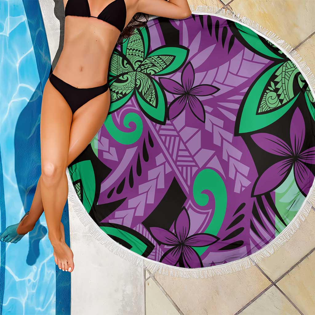 Plumeria Polynesian Pattern Beach Blanket Unique Fantasy Purple Green LT01 - Polynesian Pride