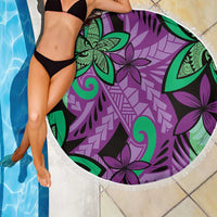 Plumeria Polynesian Pattern Beach Blanket Unique Fantasy Purple Green LT01 - Polynesian Pride