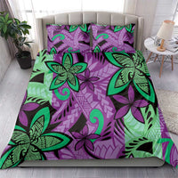 Plumeria Polynesian Pattern Bedding Set Unique Fantasy Purple Green