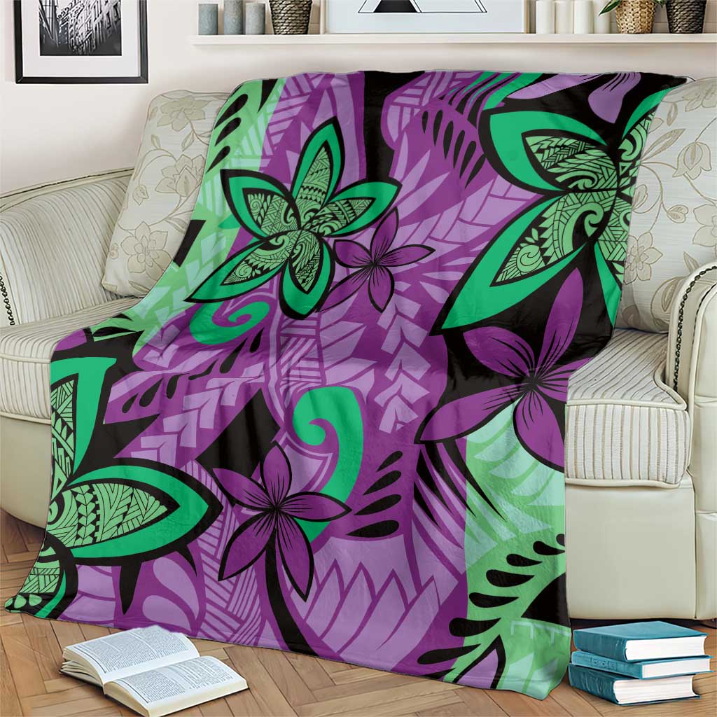 Plumeria Polynesian Pattern Blanket Unique Fantasy Purple Green LT01 - Polynesian Pride