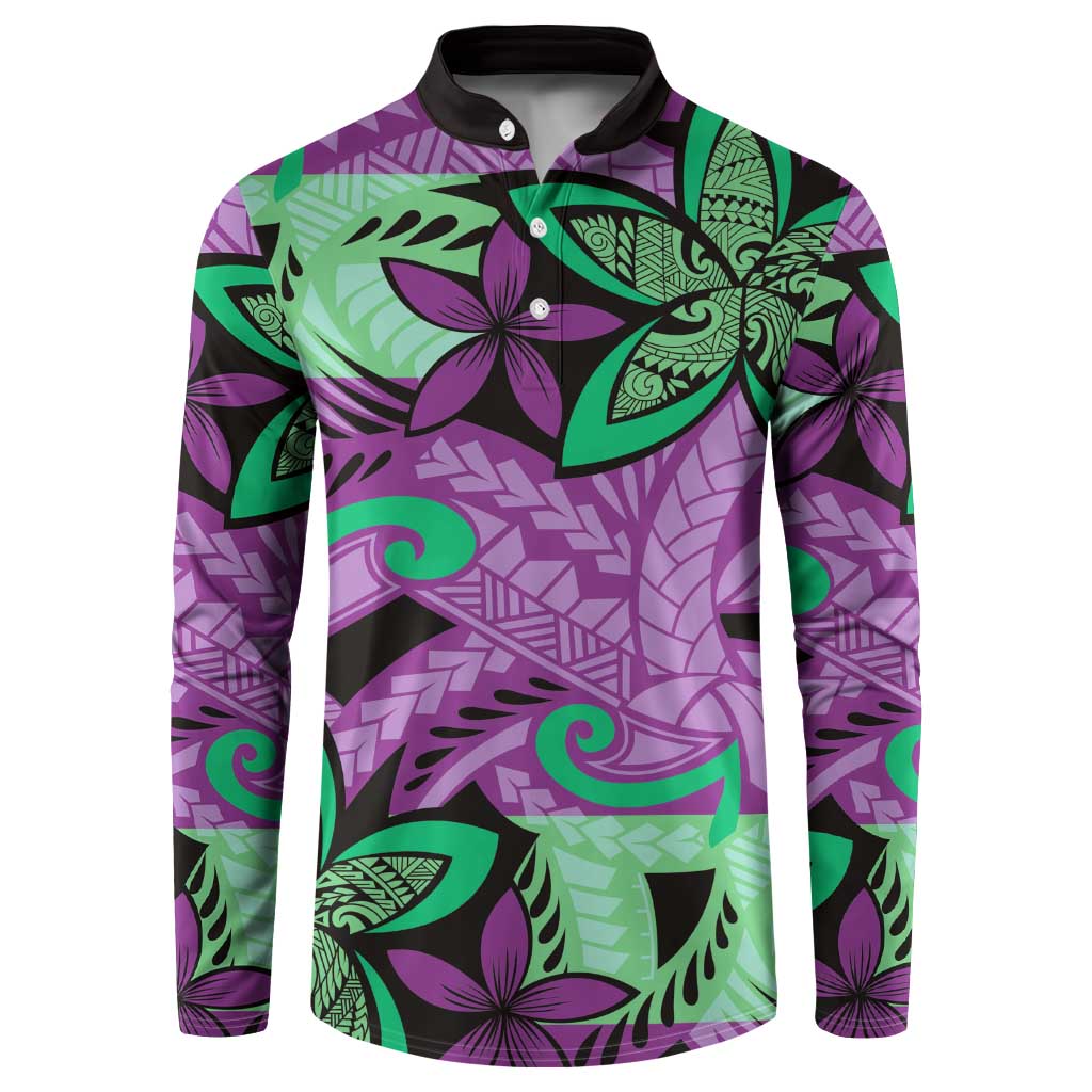Plumeria Polynesian Pattern Button Sweatshirt Unique Fantasy Purple Green LT01 Purple - Polynesian Pride