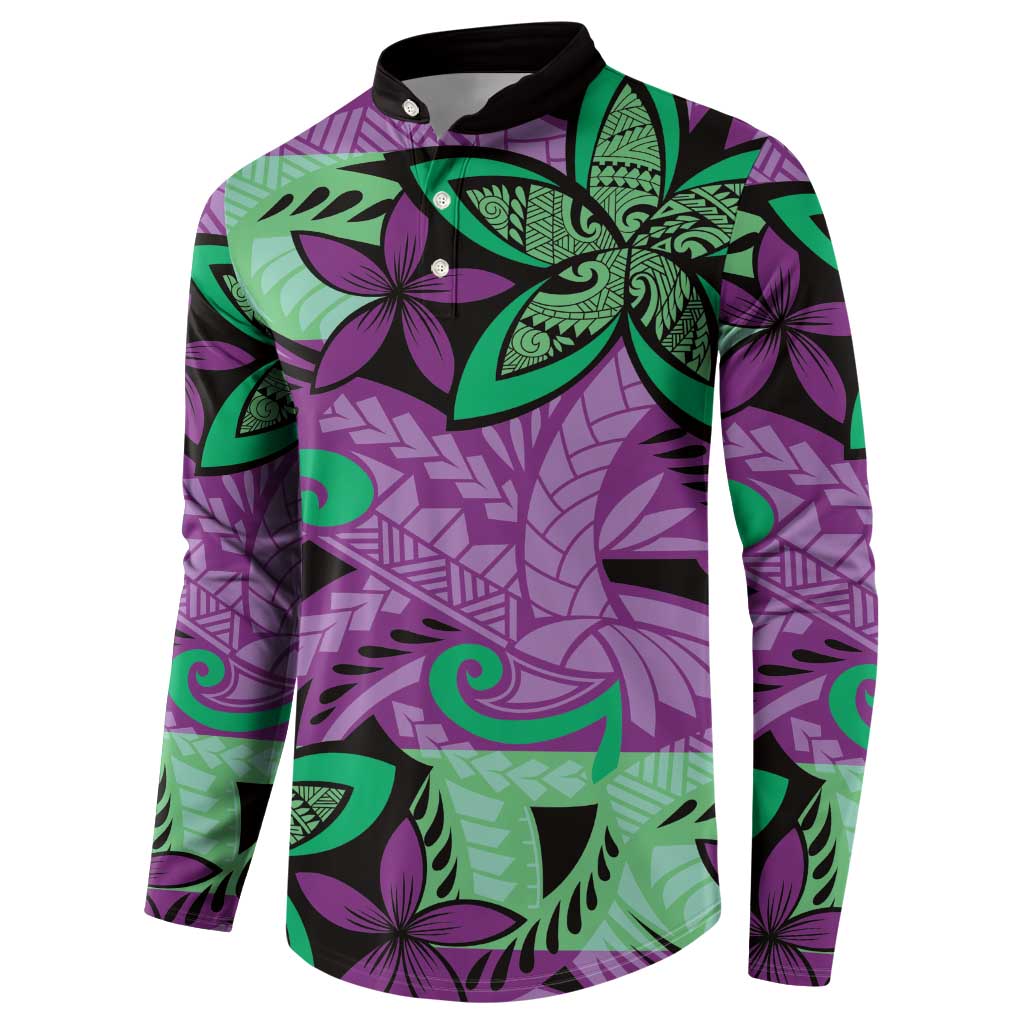 Plumeria Polynesian Pattern Button Sweatshirt Unique Fantasy Purple Green LT01 - Polynesian Pride