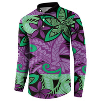 Plumeria Polynesian Pattern Button Sweatshirt Unique Fantasy Purple Green LT01 - Polynesian Pride