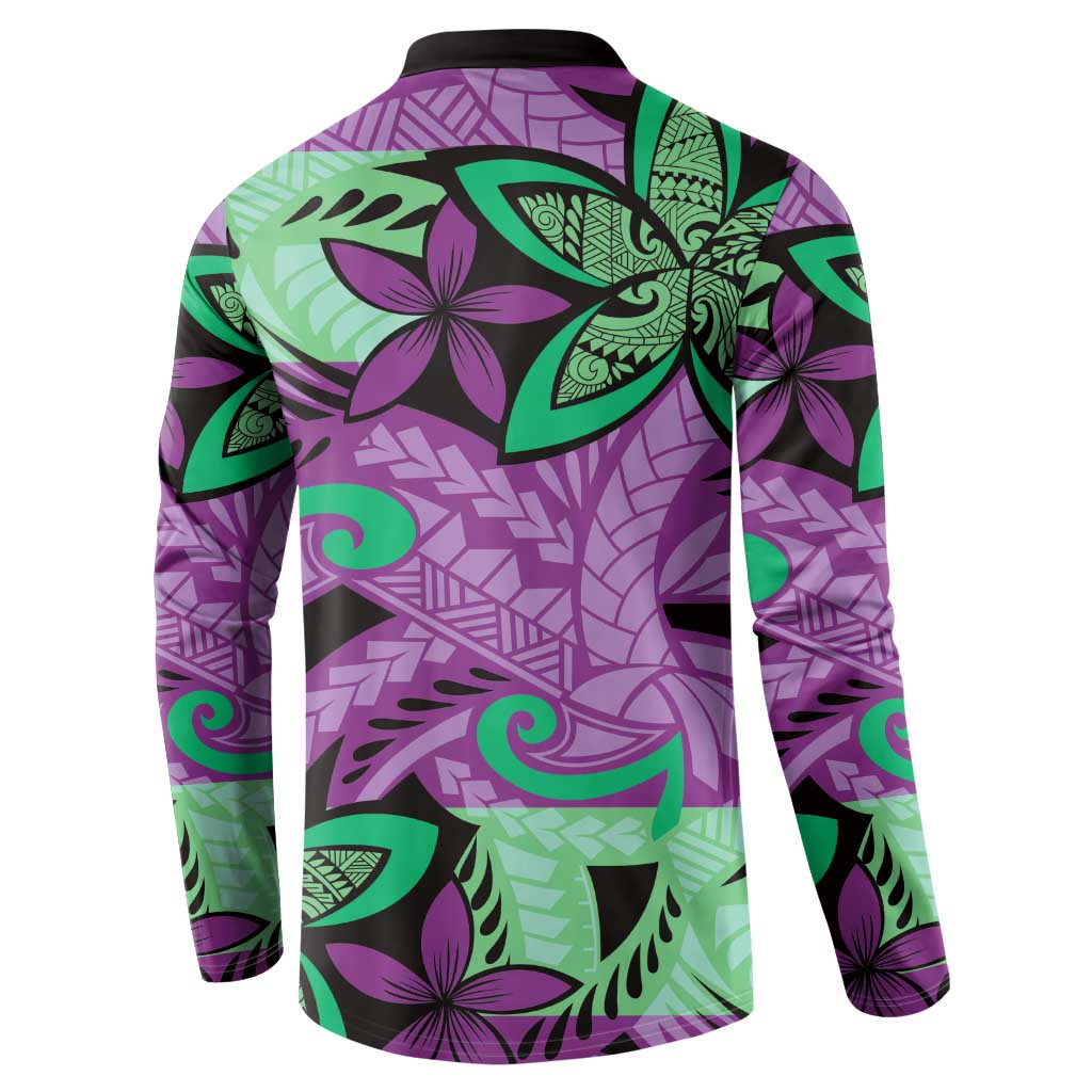 Plumeria Polynesian Pattern Button Sweatshirt Unique Fantasy Purple Green LT01 - Polynesian Pride