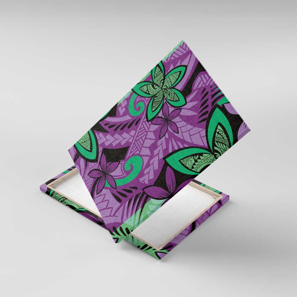 Plumeria Polynesian Pattern Canvas Wall Art Unique Fantasy Purple Green LT01 With Frame Purple - Polynesian Pride
