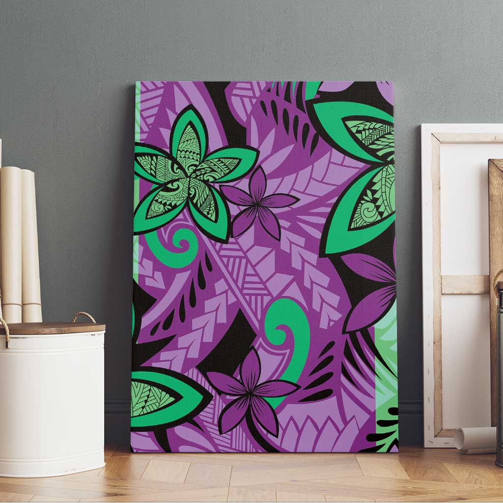 Plumeria Polynesian Pattern Canvas Wall Art Unique Fantasy Purple Green LT01 - Polynesian Pride