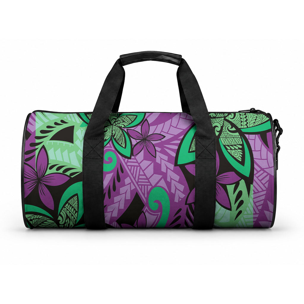 Plumeria Polynesian Pattern Duffle Bag Unique Fantasy Purple Green