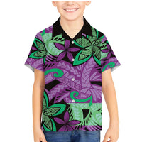 Plumeria Polynesian Pattern Family Matching Mermaid Dress and Hawaiian Shirt Unique Fantasy Purple Green