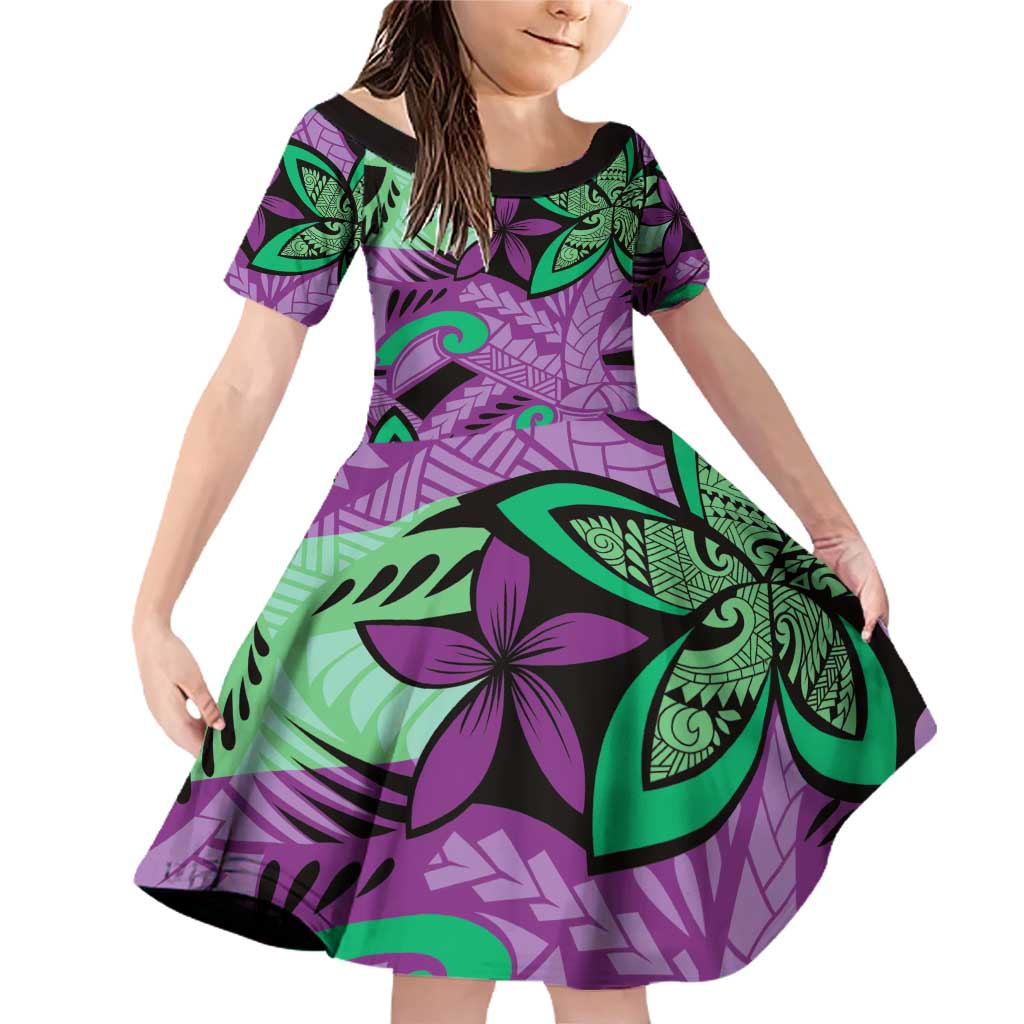 Plumeria Polynesian Pattern Family Matching Off Shoulder Short Dress and Hawaiian Shirt Unique Fantasy Purple Green