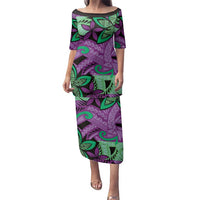 Plumeria Polynesian Pattern Family Matching Puletasi and Hawaiian Shirt Unique Fantasy Purple Green