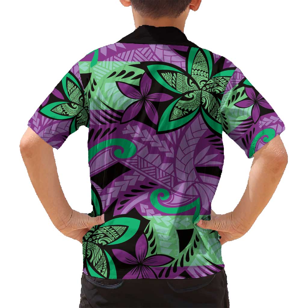 Plumeria Polynesian Pattern Family Matching Tank Maxi Dress and Hawaiian Shirt Unique Fantasy Purple Green