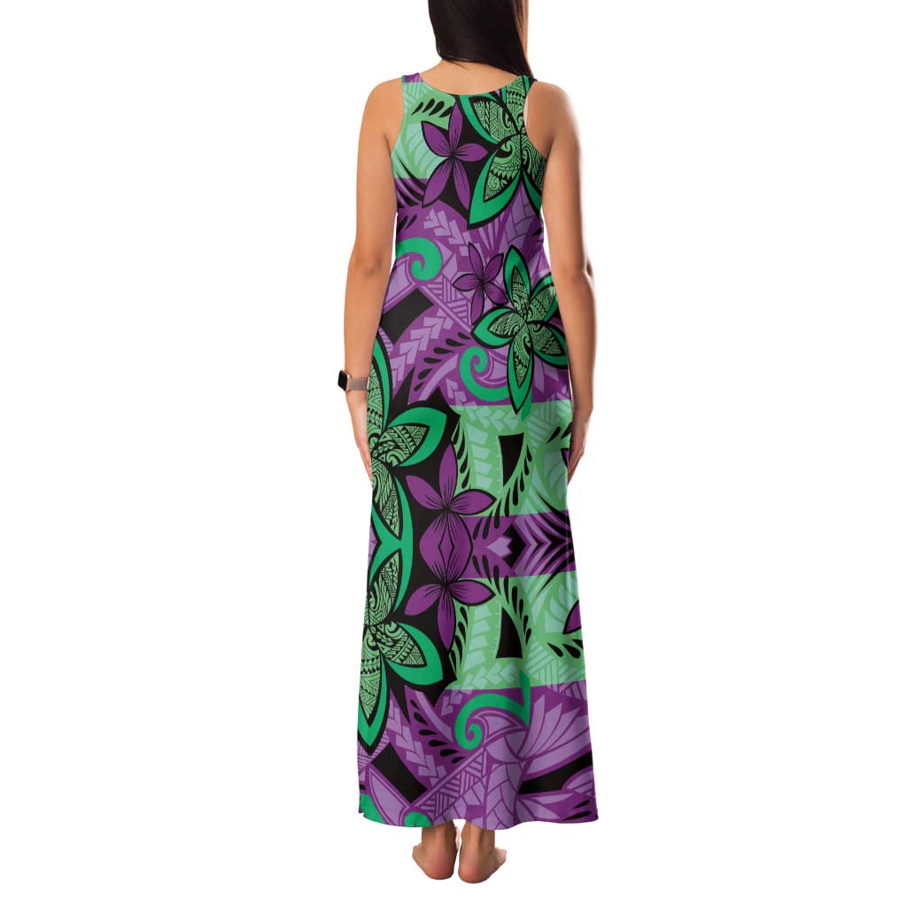 Plumeria Polynesian Pattern Family Matching Tank Maxi Dress and Hawaiian Shirt Unique Fantasy Purple Green