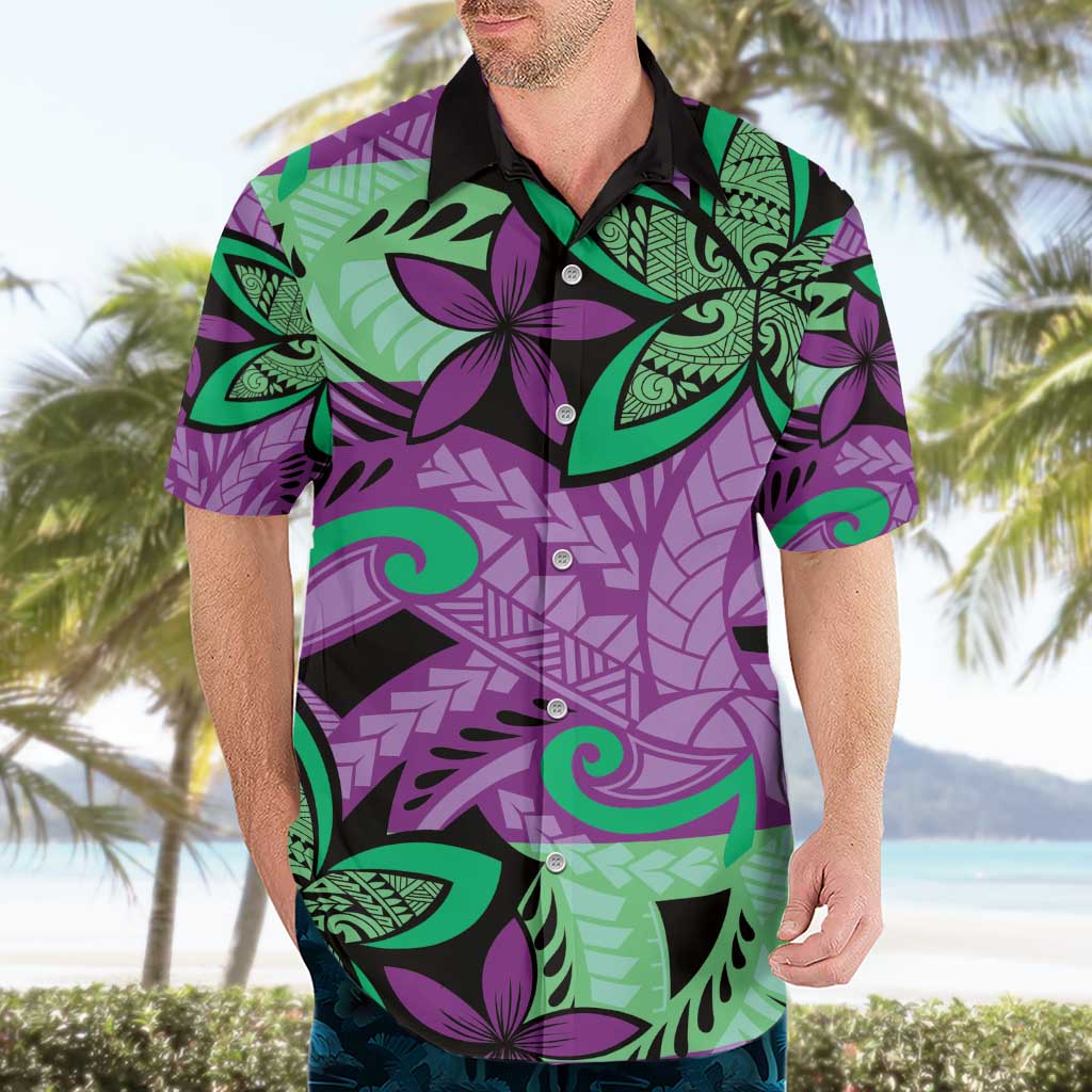 Plumeria Polynesian Pattern Hawaiian Shirt Unique Fantasy Purple Green LT01 - Polynesian Pride