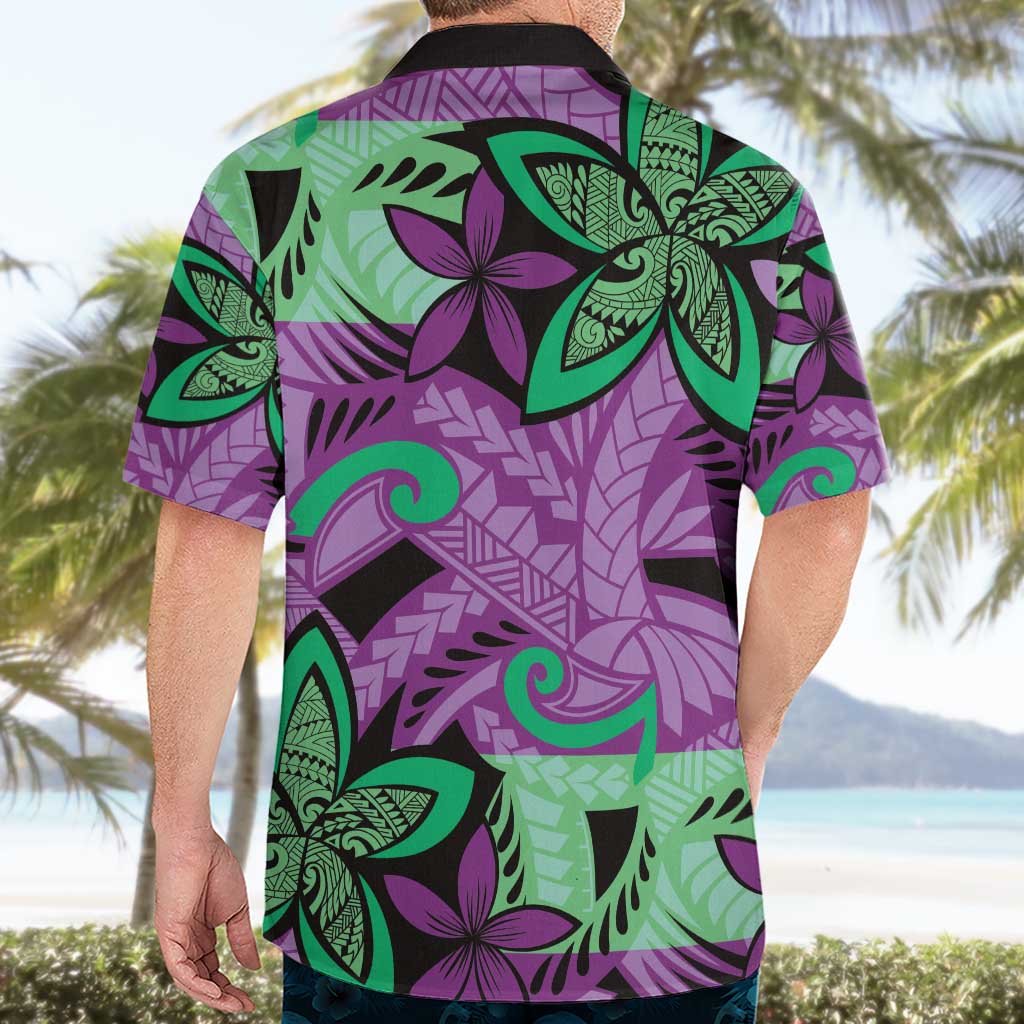 Plumeria Polynesian Pattern Hawaiian Shirt Unique Fantasy Purple Green LT01 - Polynesian Pride