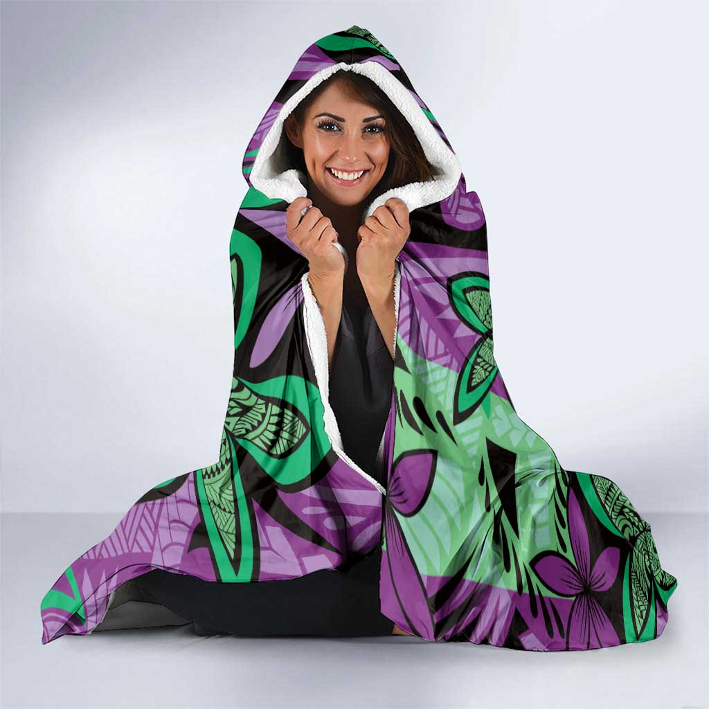 Plumeria Polynesian Pattern Hooded Blanket Unique Fantasy Purple Green LT01 - Polynesian Pride
