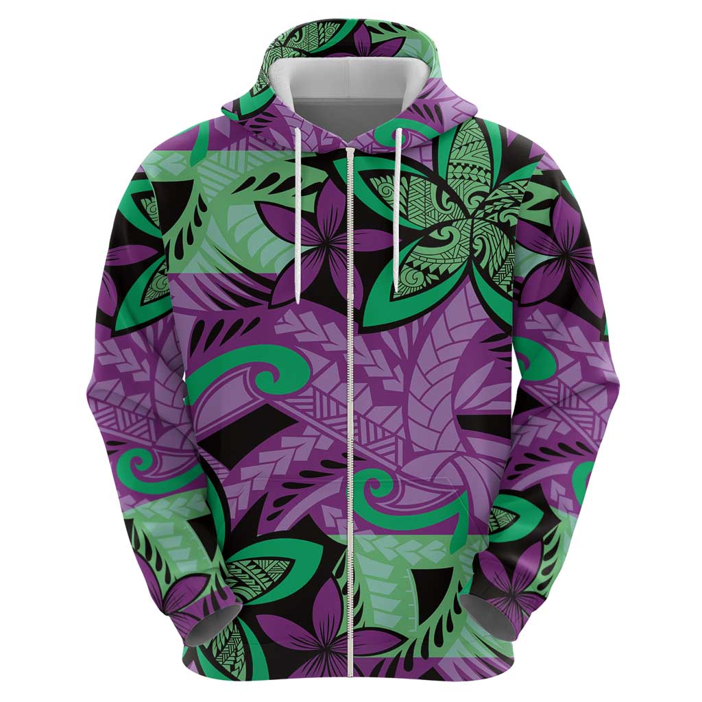 Plumeria Polynesian Pattern Hoodie Unique Fantasy Purple Green