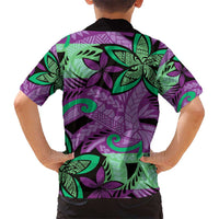 Plumeria Polynesian Pattern Kid Hawaiian Shirt Unique Fantasy Purple Green LT01 - Polynesian Pride