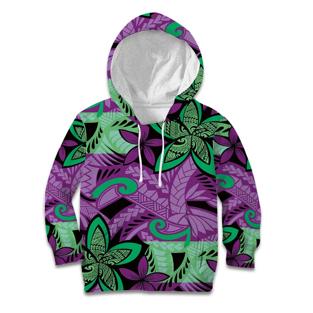Plumeria Polynesian Pattern Kid Hoodie Unique Fantasy Purple Green