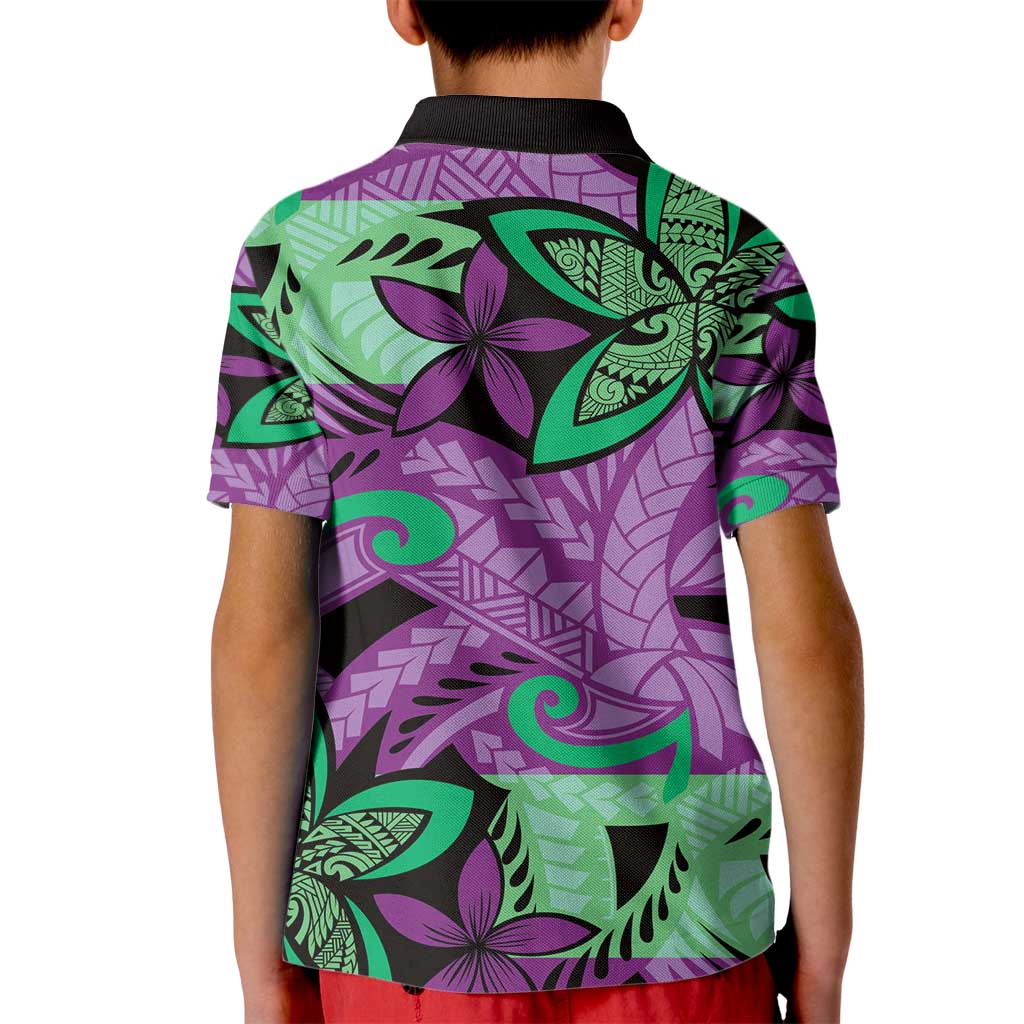 Plumeria Polynesian Pattern Kid Polo Shirt Unique Fantasy Purple Green