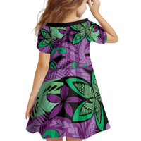 Plumeria Polynesian Pattern Kid Short Sleeve Dress Unique Fantasy Purple Green LT01 - Polynesian Pride