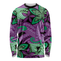 Plumeria Polynesian Pattern Long Sleeve Shirt Unique Fantasy Purple Green LT01 Unisex Purple - Polynesian Pride