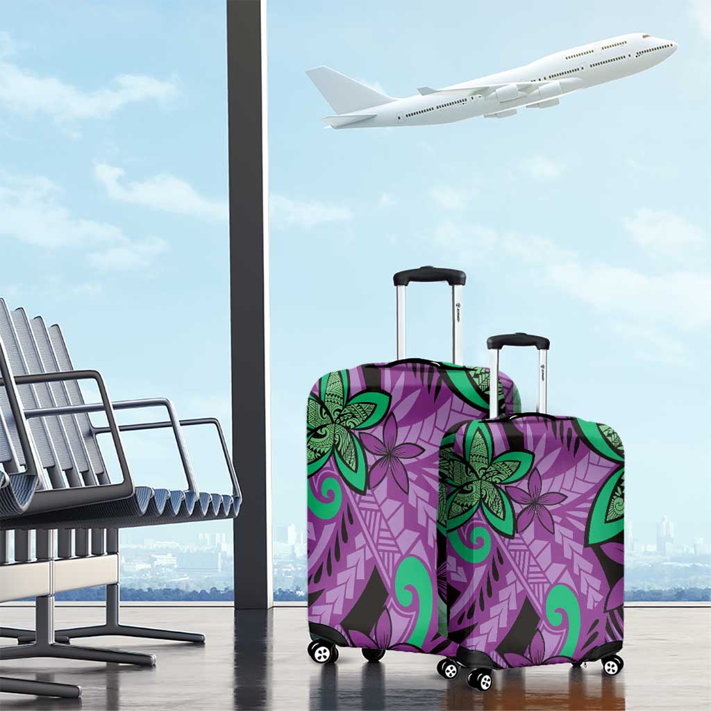 Plumeria Polynesian Pattern Luggage Cover Unique Fantasy Purple Green