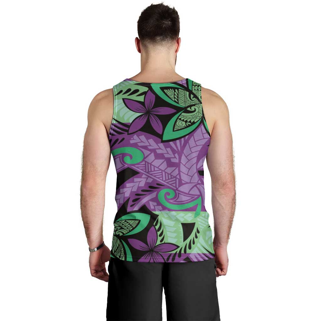 Plumeria Polynesian Pattern Men Tank Top Unique Fantasy Purple Green LT01 - Polynesian Pride