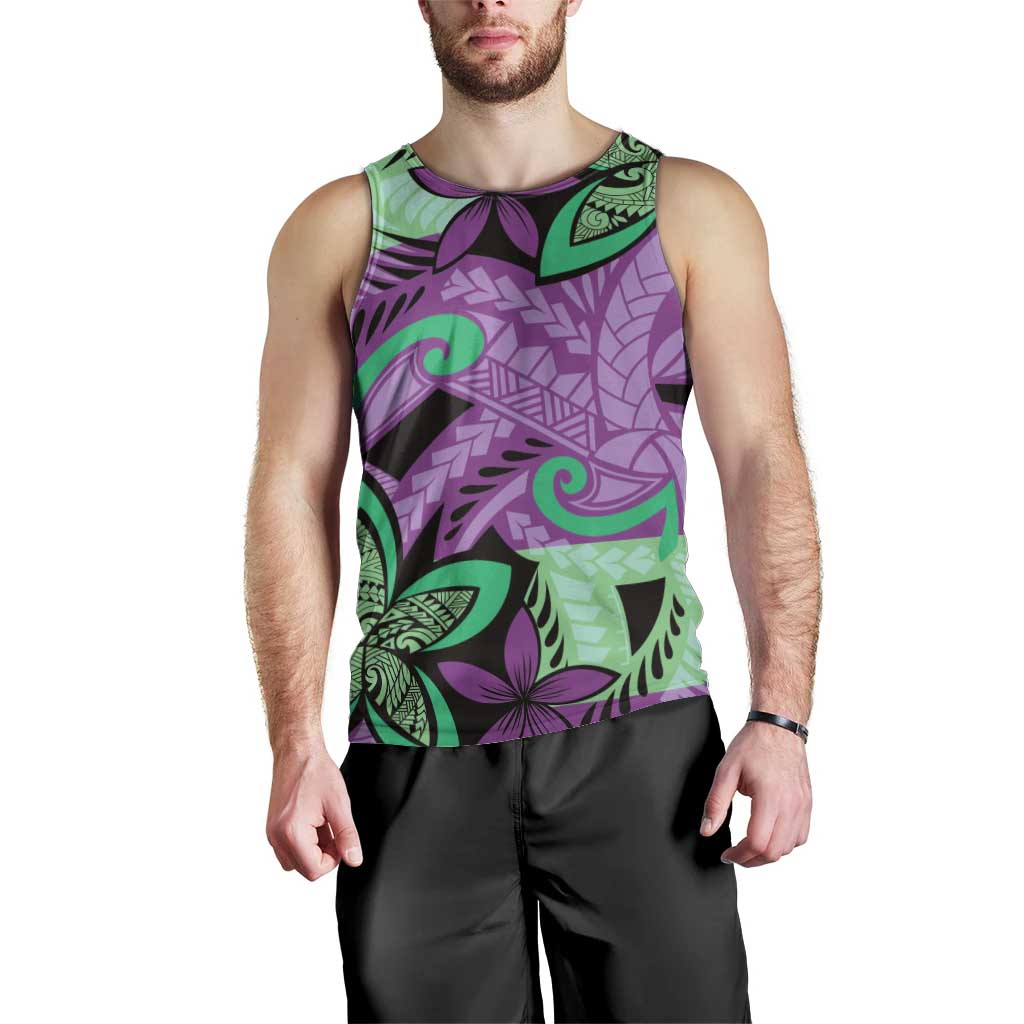 Plumeria Polynesian Pattern Men Tank Top Unique Fantasy Purple Green LT01 - Polynesian Pride