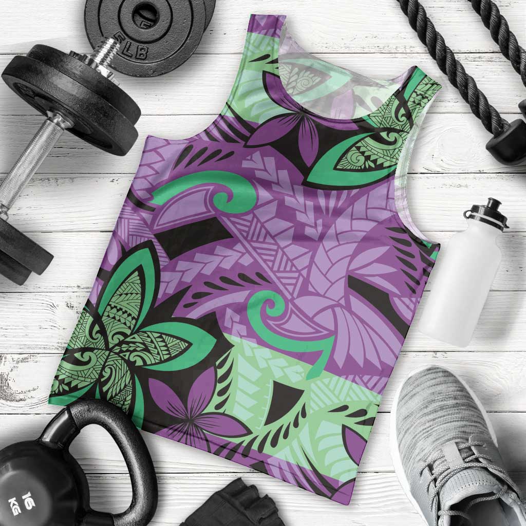 Plumeria Polynesian Pattern Men Tank Top Unique Fantasy Purple Green LT01 - Polynesian Pride