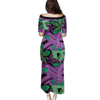 Plumeria Polynesian Pattern Puletasi Unique Fantasy Purple Green