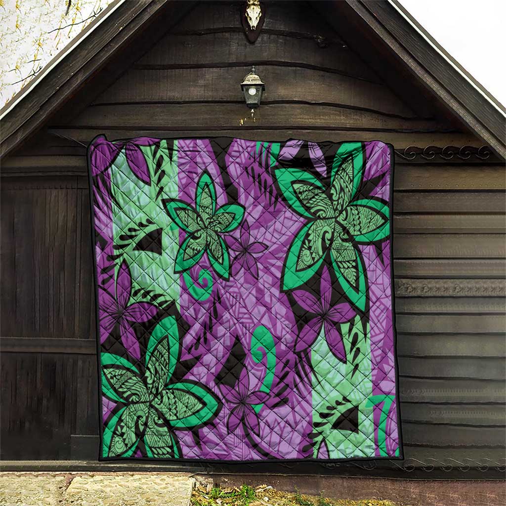 Plumeria Polynesian Pattern Quilt Unique Fantasy Purple Green