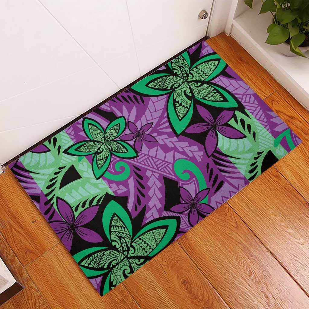 Plumeria Polynesian Pattern Rubber Doormat Unique Fantasy Purple Green LT01 - Polynesian Pride