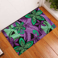 Plumeria Polynesian Pattern Rubber Doormat Unique Fantasy Purple Green LT01 - Polynesian Pride