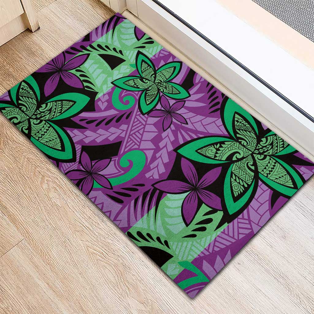 Plumeria Polynesian Pattern Rubber Doormat Unique Fantasy Purple Green LT01 - Polynesian Pride
