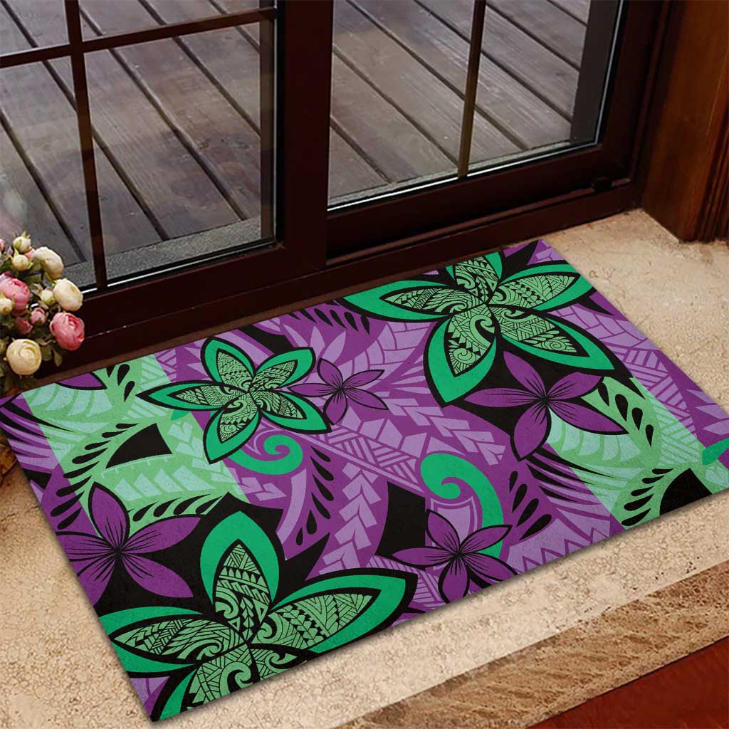 Plumeria Polynesian Pattern Rubber Doormat Unique Fantasy Purple Green LT01 - Polynesian Pride