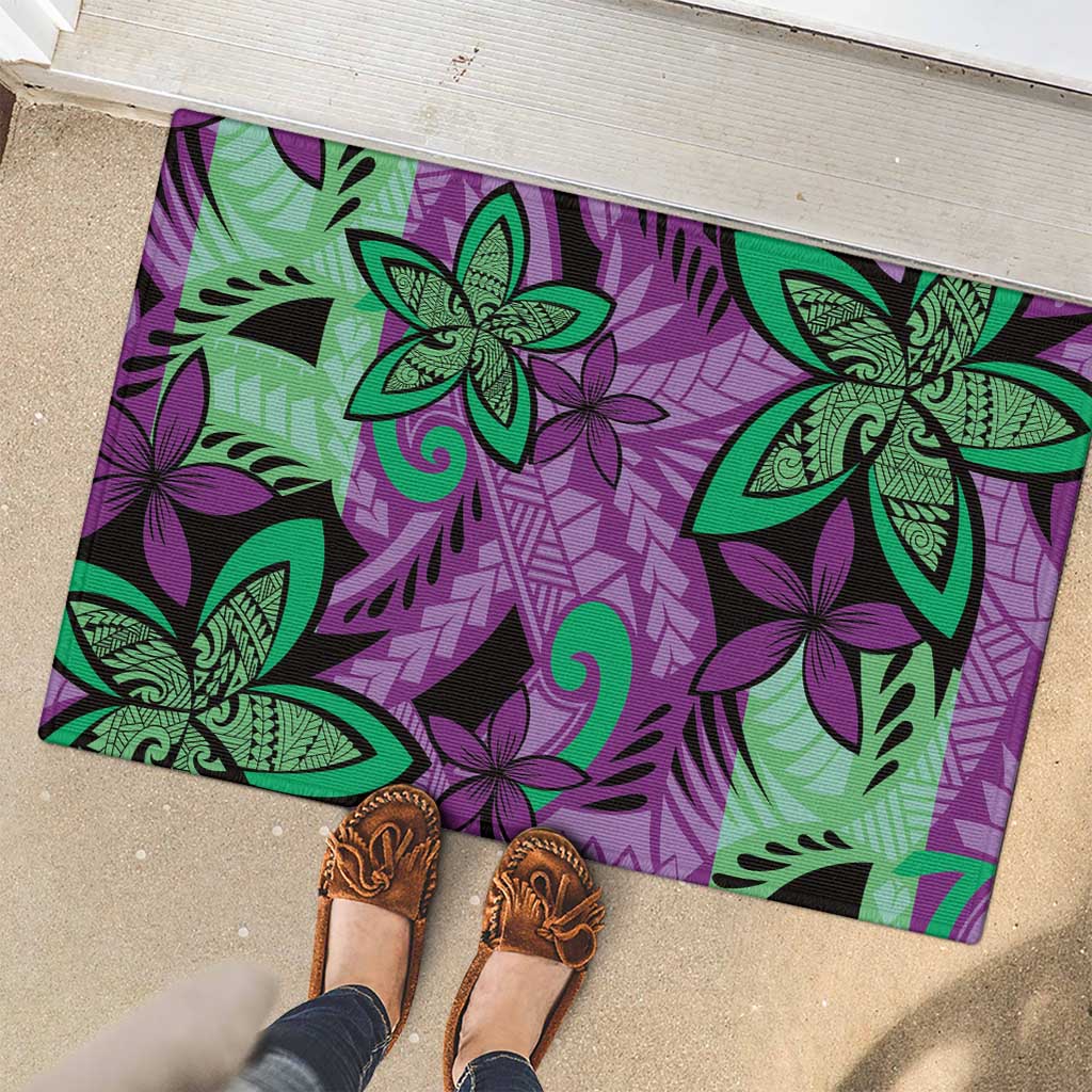 Plumeria Polynesian Pattern Rubber Doormat Unique Fantasy Purple Green LT01 - Polynesian Pride