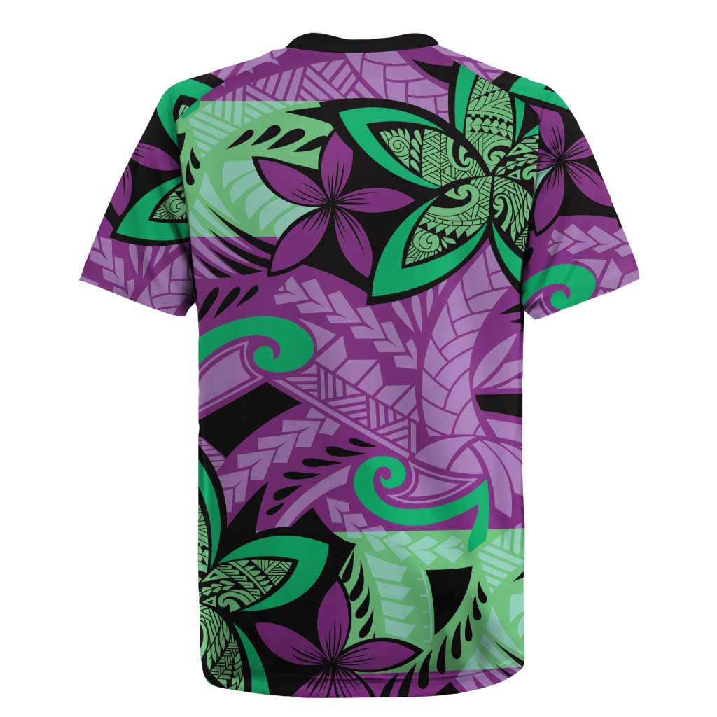 Plumeria Polynesian Pattern Rugby Jersey Unique Fantasy Purple Green