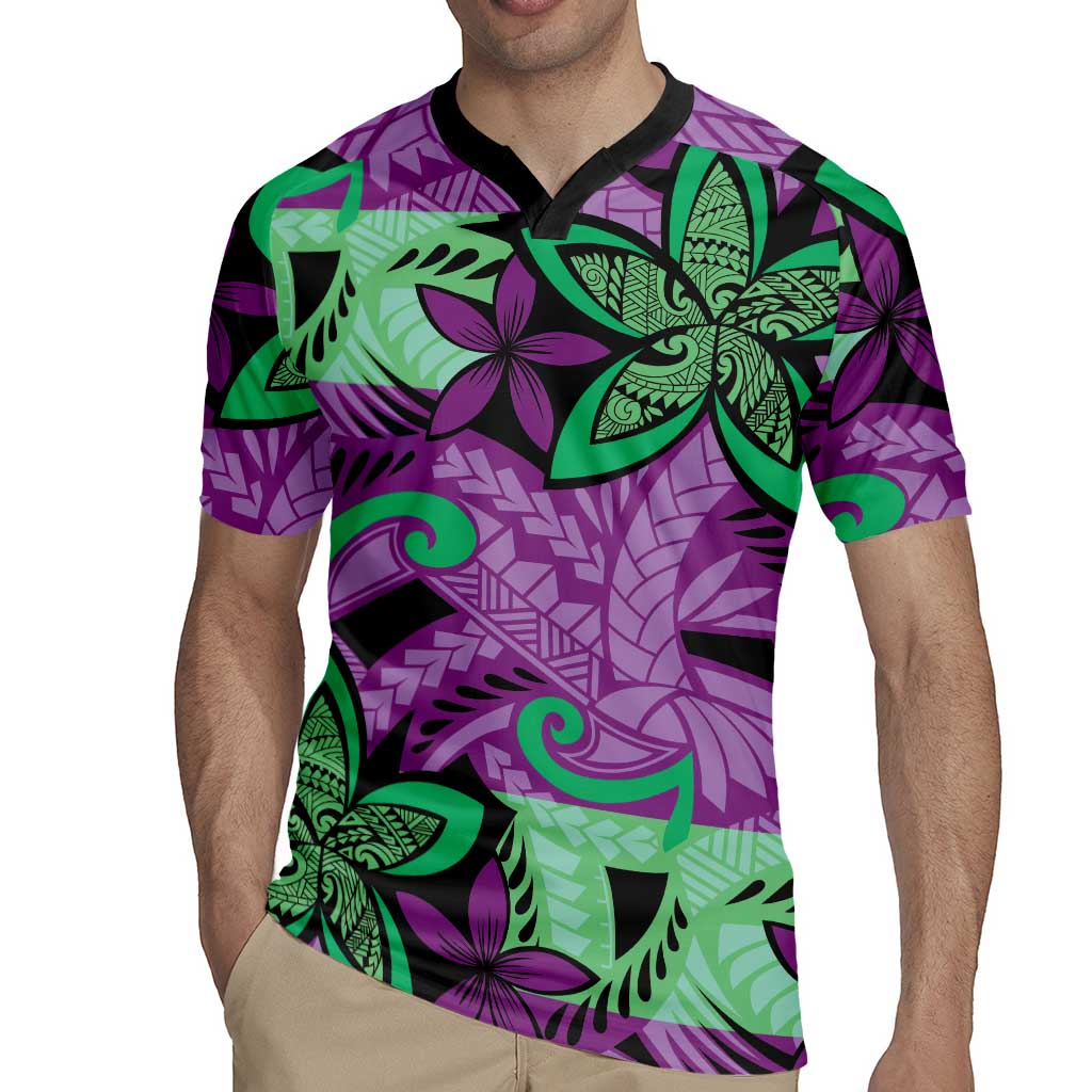Plumeria Polynesian Pattern Rugby Jersey Unique Fantasy Purple Green