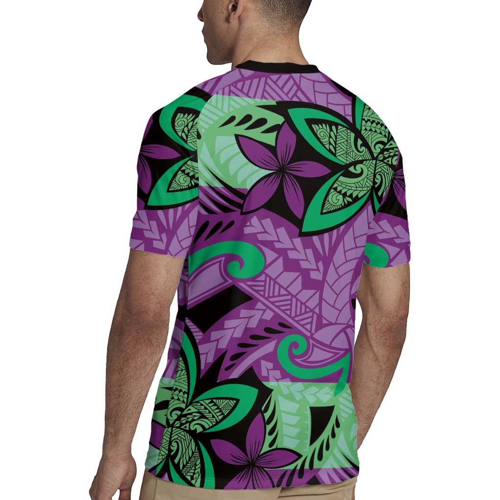 Plumeria Polynesian Pattern Rugby Jersey Unique Fantasy Purple Green