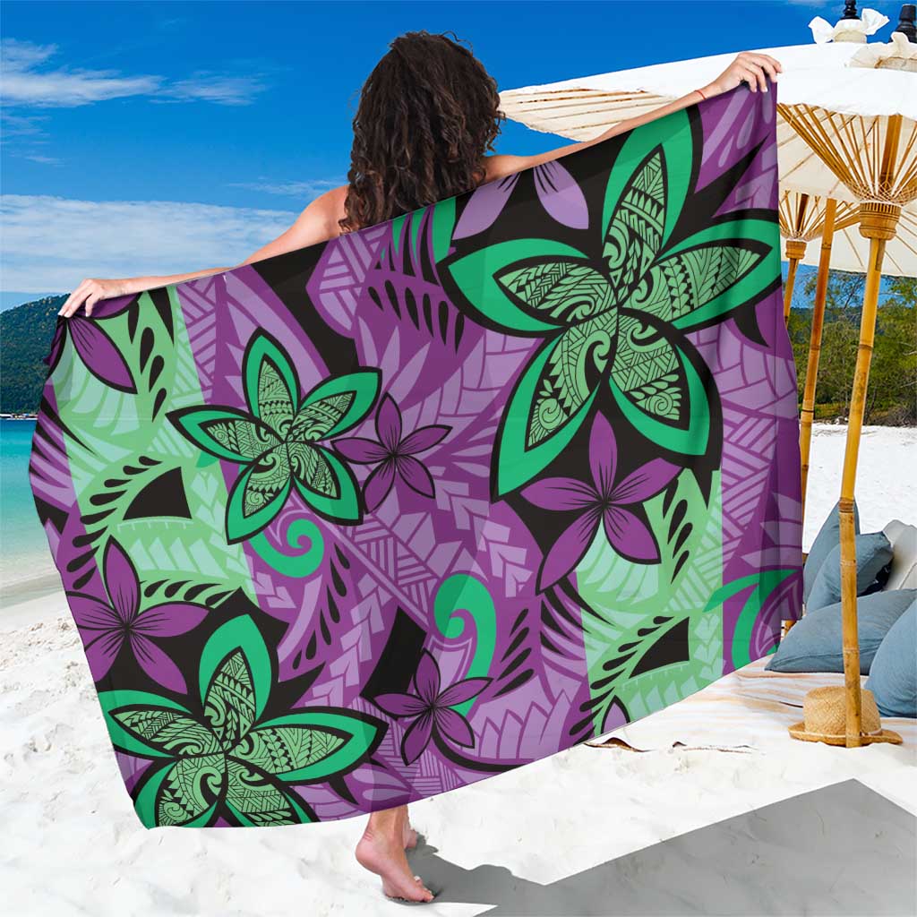 Plumeria Polynesian Pattern Sarong Unique Fantasy Purple Green