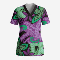 Plumeria Polynesian Pattern Scrub Top Unique Fantasy Purple Green LT01 Adult Purple - Polynesian Pride