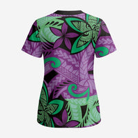 Plumeria Polynesian Pattern Scrub Top Unique Fantasy Purple Green LT01 - Polynesian Pride