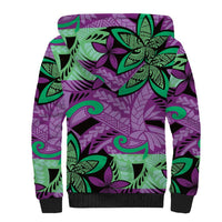 Plumeria Polynesian Pattern Sherpa Hoodie Unique Fantasy Purple Green LT01 - Polynesian Pride
