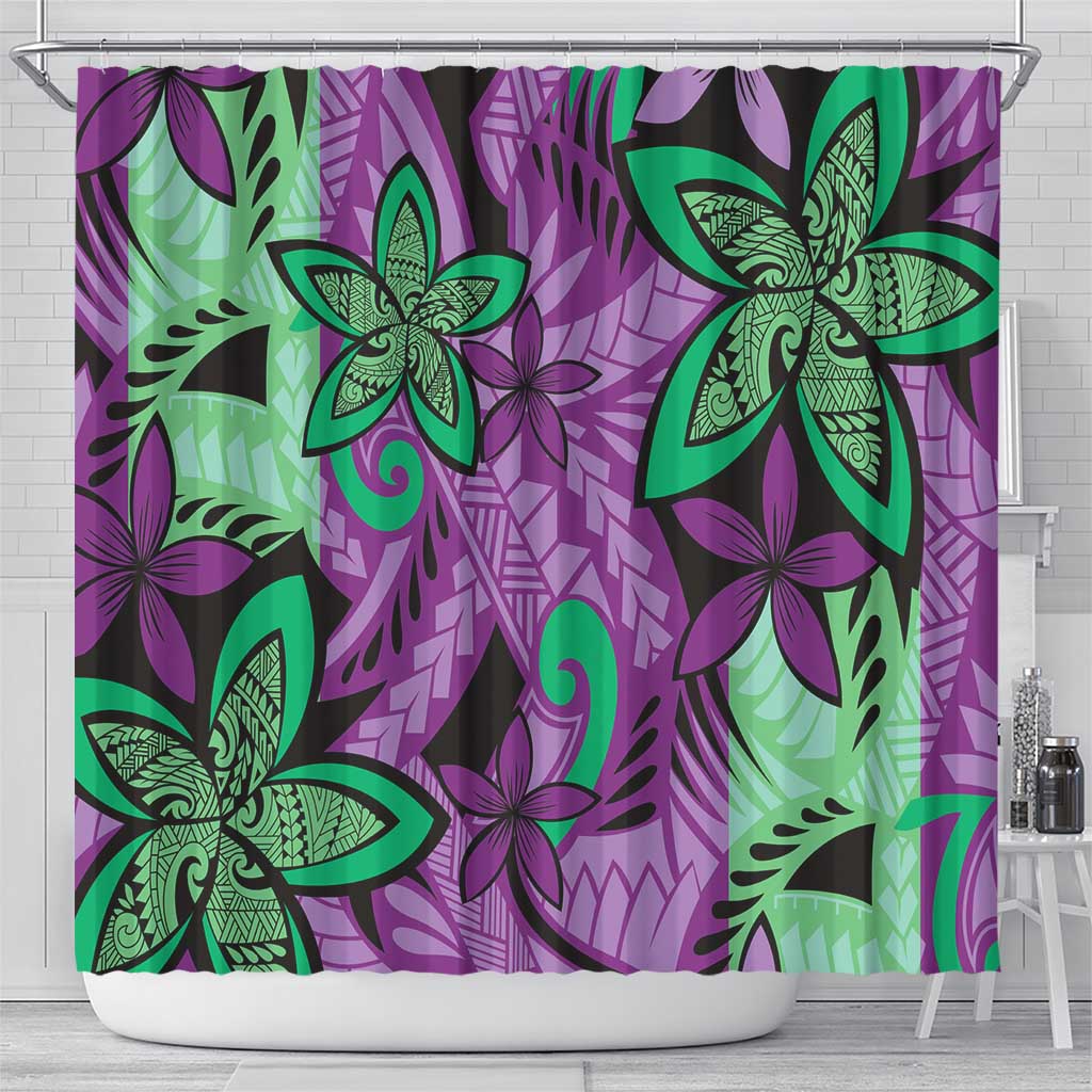 Plumeria Polynesian Pattern Shower Curtain Unique Fantasy Purple Green