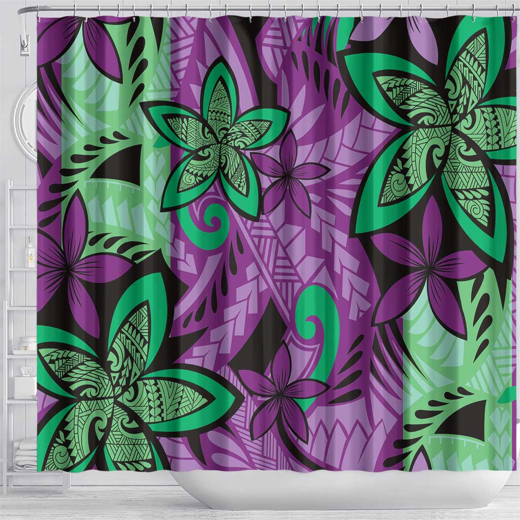 Plumeria Polynesian Pattern Shower Curtain Unique Fantasy Purple Green
