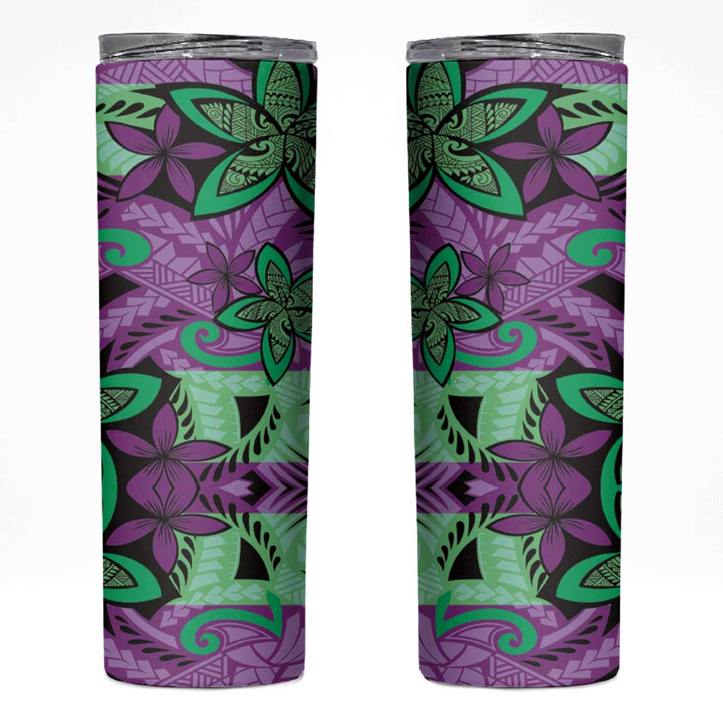 Plumeria Polynesian Pattern Skinny Tumbler Unique Fantasy Purple Green